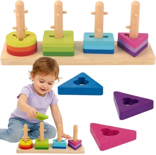 Tooky Toy dřevěná vkládačka a navlékačka geometrických tvarů