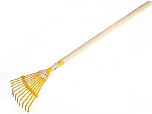 Dětské planžetové hrábě s dřevěnou násadou 80 cm – Žluté