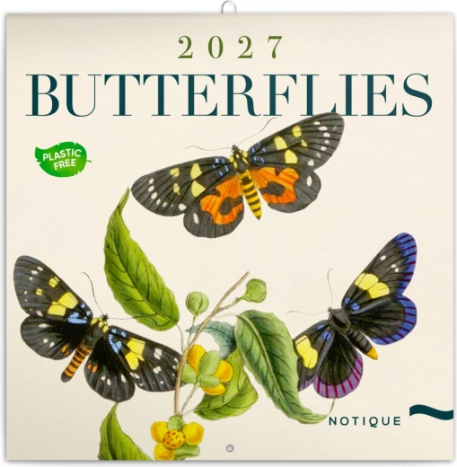 Notique poznámkový kalendář Motýli 2027, plastic free, 30 × 30 cm