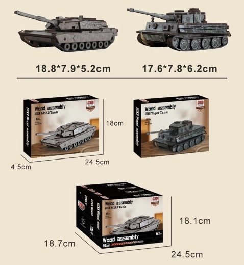 Dřevěná stavebnice tanku - 1 kus