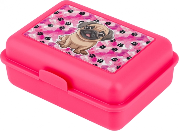 Růžový svačinový box s ilustrací psa