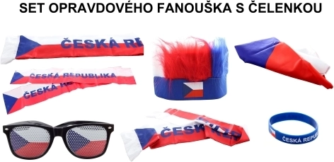 Fandící set Česká republika – čelenka, vlajka, šála a doplňky