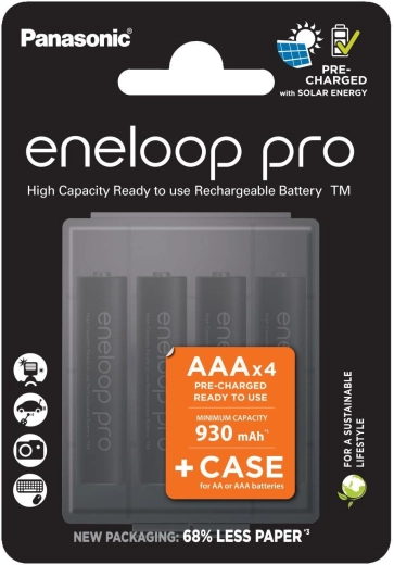 Nabíjecí baterie AAA PANASONIC Eneloop Pro + úložný box, 4 ks