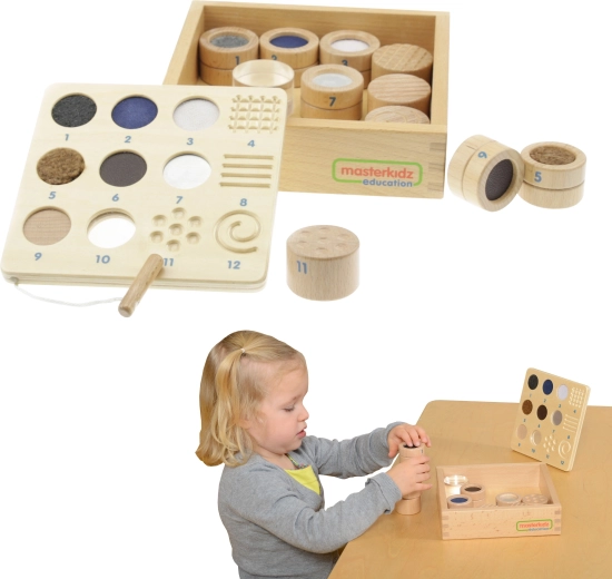 smyslová hra na hmat materiál a textura 12 prvků montessori