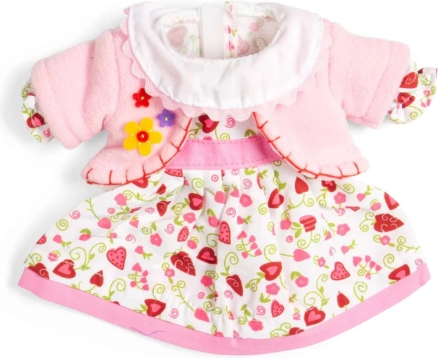 Bigjigs Toys šaty se srdíčky a růžovým kabátkem pro panenku 34 cm