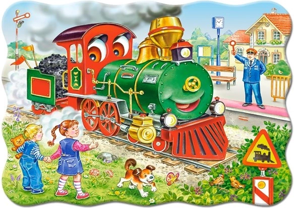 Puzzle 30 dílků zelená lokomotiva
