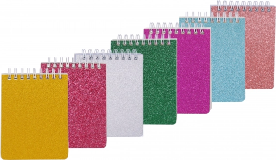 Kroužkový glitrový notes 8,8 × 12,5 cm, 70 listů