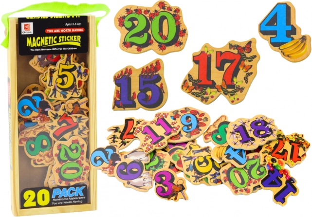 Magnetické dřevěné číslice s obrázky 20 ks