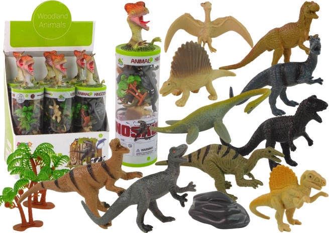 Sada figurek dinosaurů v tubě s doplňky – 12 ks