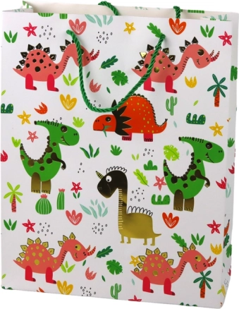 Papírová dárková taška barevní dinosauři a palmy 32 × 26 × 10 cm