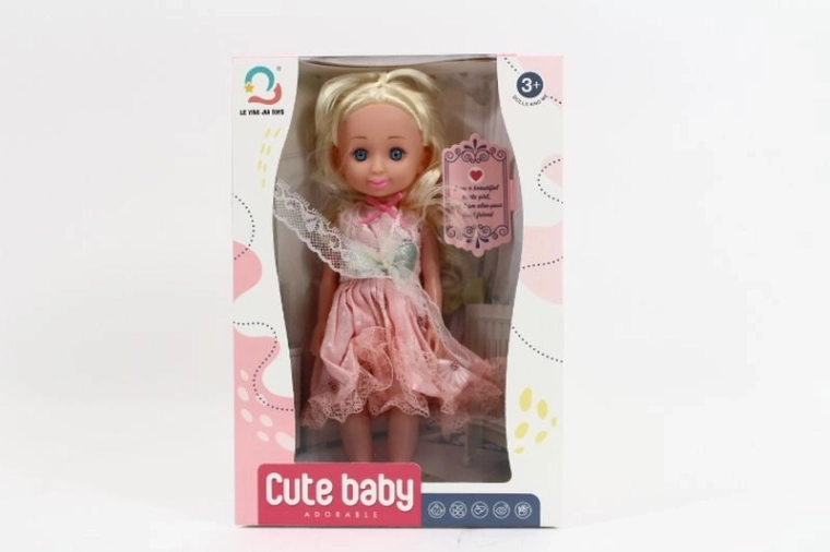 Lalka 27 cm v růžových šatech