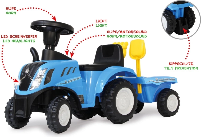 Dětské odrážedlo New Holland T7 s přívěsem 2 v 1 modré