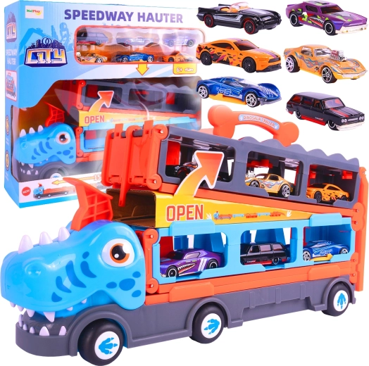 Auto vystřelovač DINO se 6 malými autíčky