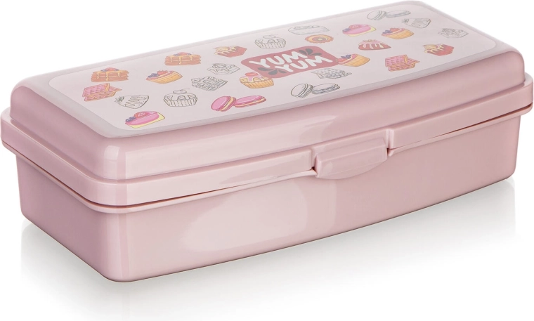 Růžový svačinový box YUM s klipovým uzávěrem 20 × 9,5 × 5,5 cm