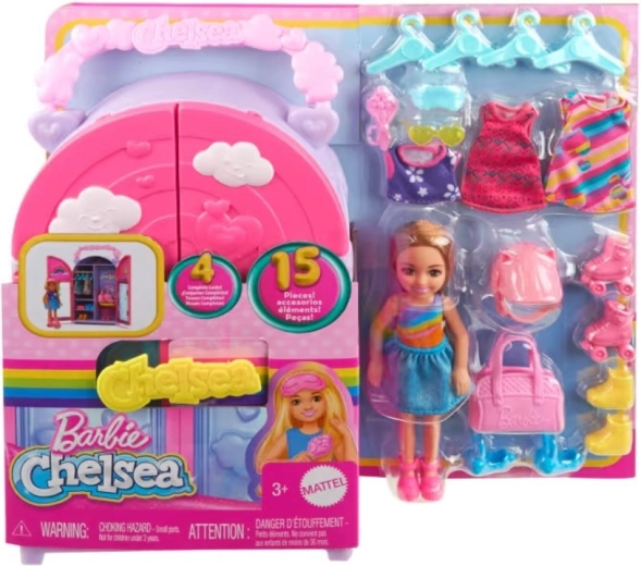 Barbie Chelsea šatník – panenka a 15 doplňků