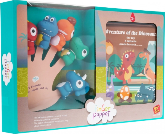 Sada 5 gumových maňásků dinosaurů na prsty s měkkou knížkou, 3+, voděodolné