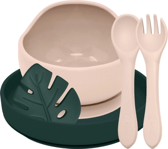 Petite&Mars silikonový jídelní set Take&Match 4 ks desert sand / misty green (6m+)