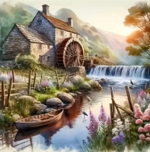 Norimpex diamantové malování mlýn na řece s loďkou 30 × 40 cm