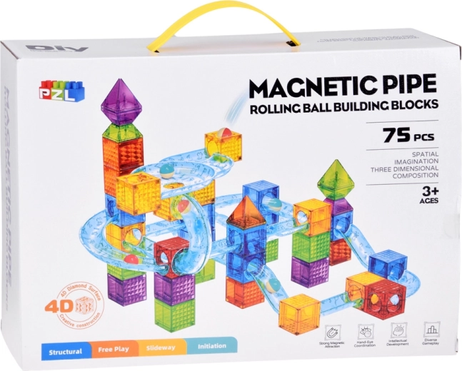75dílná magnetická stavebnice s kuličkodráhou