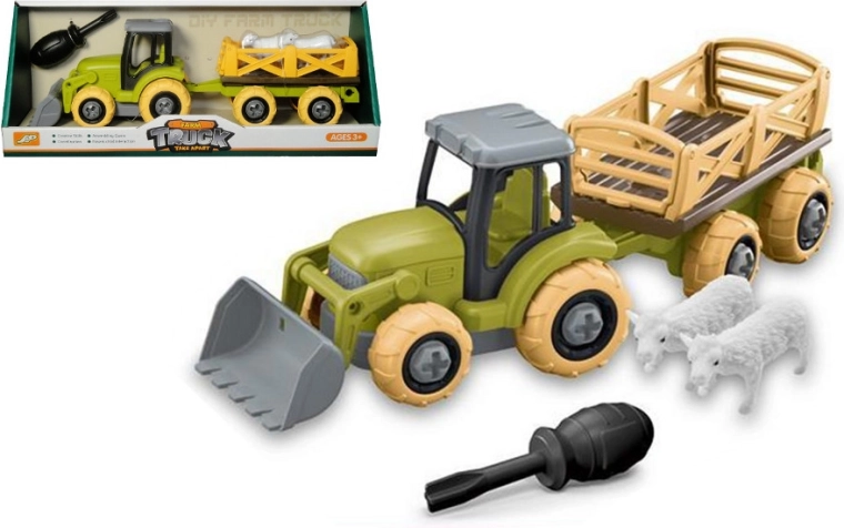 Zemědělský set k montáži – traktor s přívěsem a zvířaty