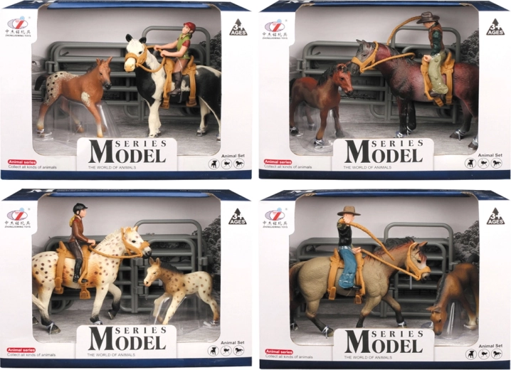 Zvířátka z farmy – set koně s jezdcem a hříbátkem