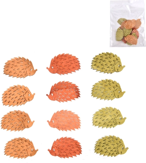 Dřevěný ježek dekorace 4 cm, mix 3 barev, 12 ks
