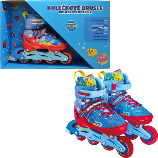 Dětské nastavitelné kolečkové brusle modro‑červené 30–33