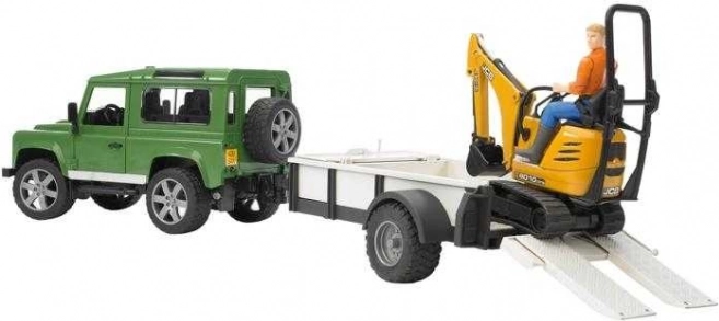 Herní set Bruder SUV a pásový minibagr JCB s přepravníkem