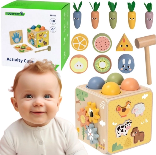 Tooky Toy dřevěná vzdělávací aktivní kostka 5 v 1