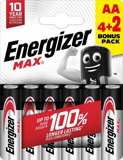 Energizer Max AA alkalické baterie 6 ks (4+2 zdarma)