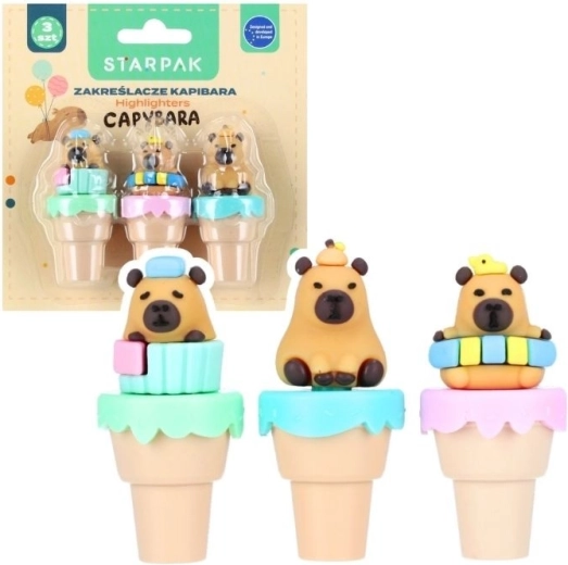 Mini zvýrazňovače Kapybara (sada 3 ks)