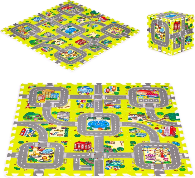 Pěnová hrací podložka město – 9 dílů 90,5 × 90,5 cm IPLAY