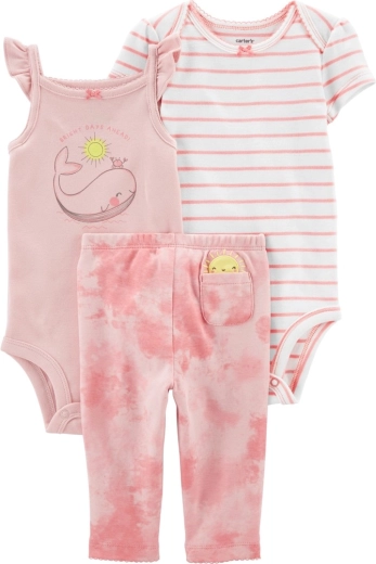 Carter's 3dílný set pro miminko pink whale – legíny a 2× body, vel. 56