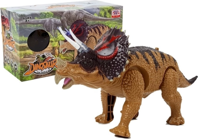 Interaktivní dinosaurus triceratops na baterie, hnědý