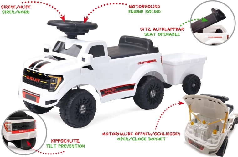 Dětské odrážedlo JAMARA Shelby Ford F-150 Raptor s přívěsem bílé