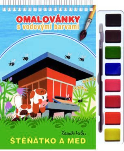 Akim omalovánky s vodovými barvami a štětcem štěňátko a med
