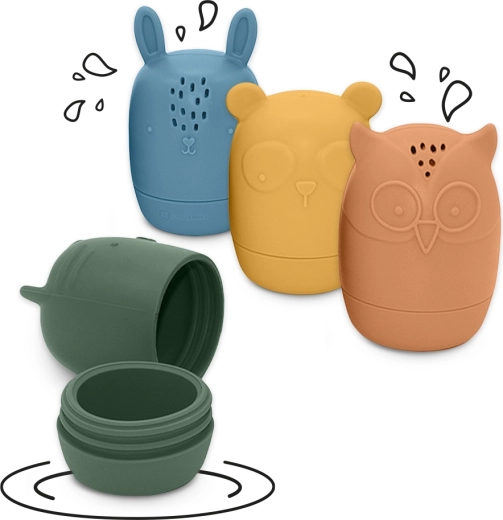 Silikonové hračky do vody Petite&Mars Amigos, 4 ks, 6m+