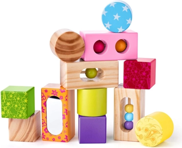Woody dřevěné baby kostky s kuličkami a zrcátkem