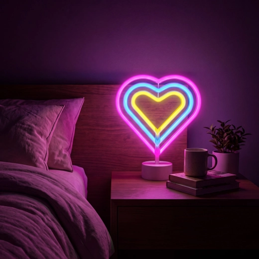 Neonová LED lampa barevné srdce