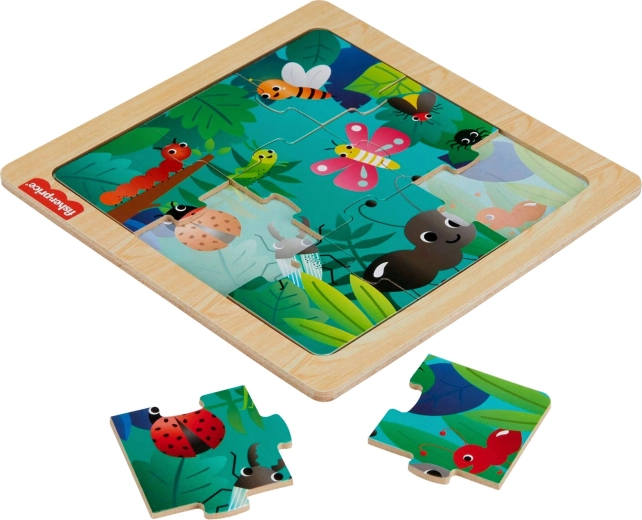 Fisher-Price dřevěné puzzle Hmyz v lese, 10 dílků