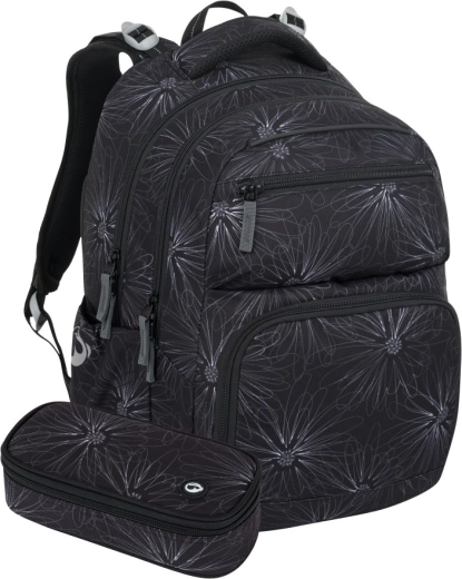 Bagmaster Zipster 25 studentský set – černý s bílými květy