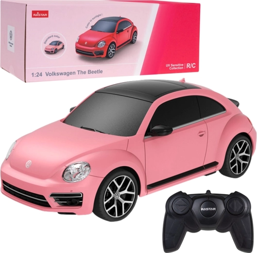 RC auto VOLKSWAGEN Beetle 1:24 Rastar růžové s UV změnou barvy