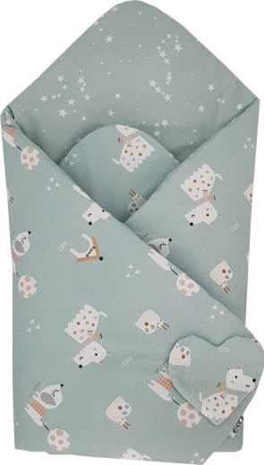 EKO oboustranná bavlněná zavinovačka Dogs & Stars mint 75 × 75 cm