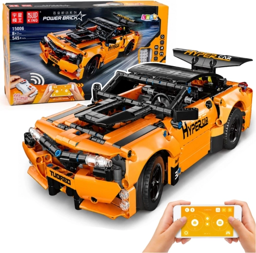 RC sportovní auto na dálkové ovládání z konstrukčních kostek, oranžové (545 dílků)