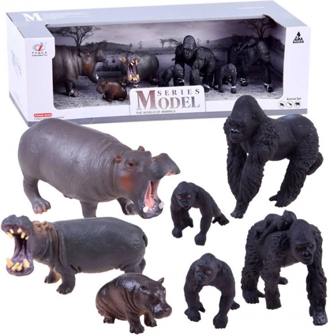 Sada figurek safari – zvířata – Goryl + hroch