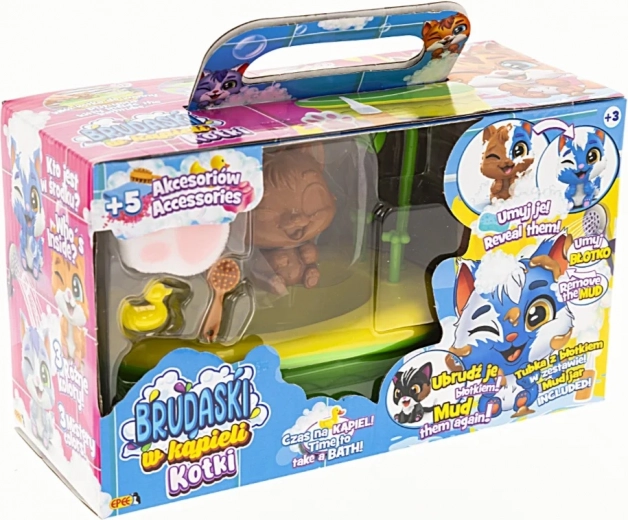 Koťátko do koupele Łatek – interaktivní set s vaničkou a doplňky Epee