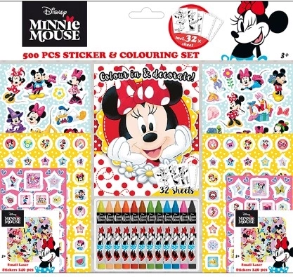 Samolepkový set s omalovánkami a voskovkami Minnie – 500 ks