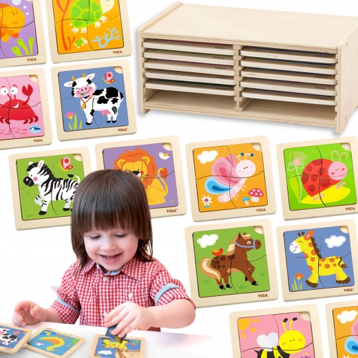 VIGA dřevěné puzzle se 12 deskami ve stojanu
