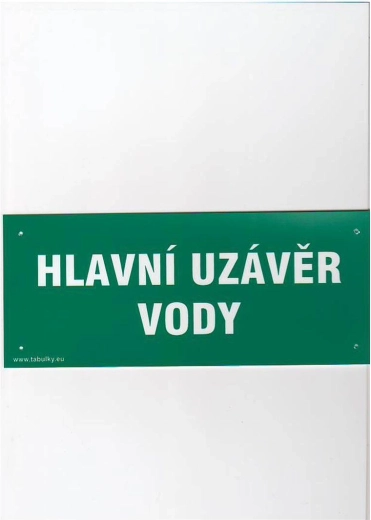 Tabulka hlavní uzávěr vody plast 210 × 87 mm