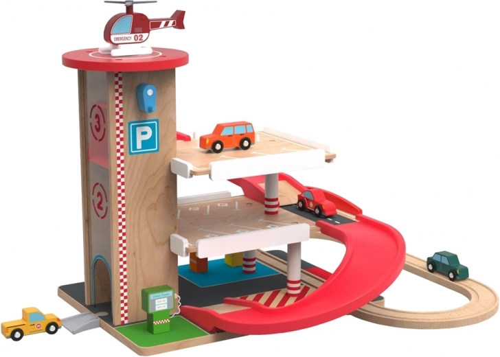 Dřevěná garáž s vláčkodráhou 2Kids Toys